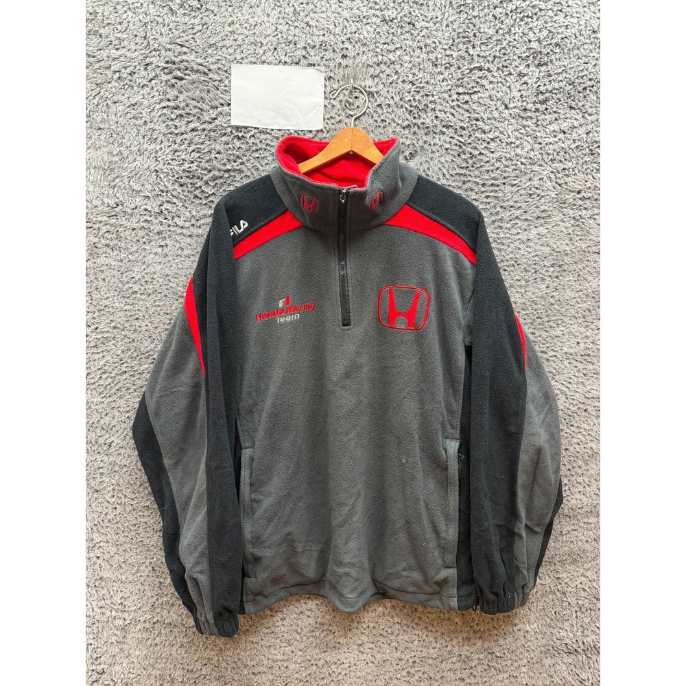 Vintage Fila F1 Honda Racing Team 1/4 Zip Fleece Jacket Gray Black Mens Size XL